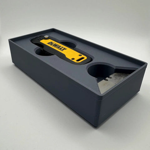 Ready Gridfinity Compatible Blade Holder Insert For DeWalt Retractable Utility Knife Organizer Tray 4x2 Unit In Dark Gray PLA