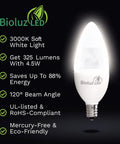 Energy Saving 4.5W Dimmable LED Candle Bulbs E12 C37 3000K Soft White 325 Lumens 120 Degree Beam Perfect For Chandeliers Sconces And Home Decor UL Listed Pack Of 6