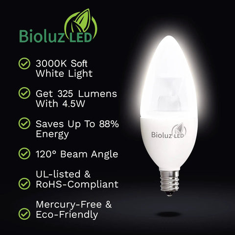 Energy Saving 4.5W Dimmable LED Candle Bulbs E12 C37 3000K Soft White 325 Lumens 120 Degree Beam Perfect For Chandeliers Sconces And Home Decor UL Listed Pack Of 6