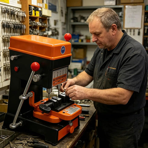 Locksmith using Beast Key Duplicator For Dimple Cylindrical Wave And Ball Keys With Drill And Cutter Portable Locksmith Copy Machine