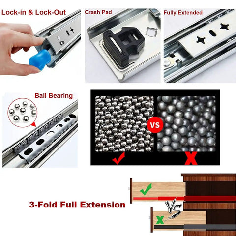 Heavy Duty Drawer Slides Delivering Full Extension And Adjustable Length For Serious Loads Featuring Slick Steel Runners Quick Side Mount Setup And Butter Smooth Gliding Action Today with components like ball bearing and crash pad.