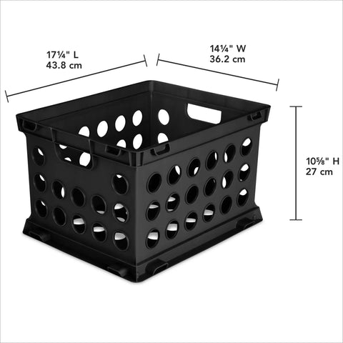 Durable Plastic File Crate With Ergonomic Handles For Letter And Legal Size Documents, Space Saving Modular Stackable Storage Bin, Black Compact Organizer