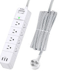Heavy Duty Surge Protector Power Strip With 12 Outlets And 3 USB Ports 10 Ft Braided Extension Cord Flat Plug