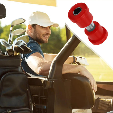 Golf Cart Bushing Sleeve Kit 8pc Front And Rear Leaf Spring Replacement Rubber And Plastic Bushings Beefed Up Suspension Upgrade For Easy Install And Smooth Ride with golfer in cart