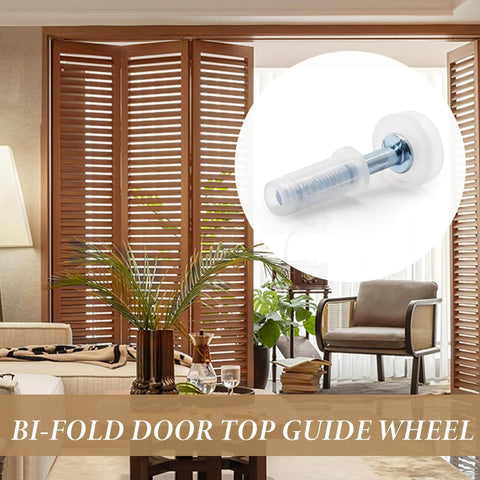 8 Piece Bi Fold Door Top Roller Guide Wheel With Spring Loaded Pivot Hardware Kit in living room installation view