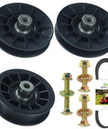 Two Pack Pulley Set With Flat Idler Pulleys 532194326 And 532194327 for Husqvarna Craftsman Lawn Mowers, includes 130969 belt and bolts
