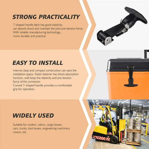 Two Pack Stainless Steel T Handle Latches With Rubber Padding shown on toolbox, highlighting strong practicality and ease of installation.