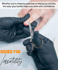 Pro Grade Precision Facial Hair Scissor For Eyebrows, Mustache And Beard used for precise nail grooming by gloved hands.