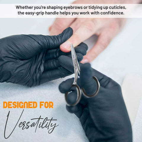 Pro Grade Precision Facial Hair Scissor For Eyebrows, Mustache And Beard used for precise nail grooming by gloved hands.
