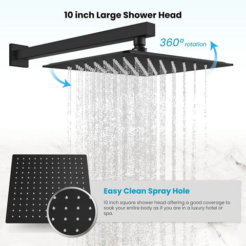 Rainfall Shower System With 10 Inch Rain Shower Head Matte Black Bathroom Mixer Single Handle Wall Mount Kit With Rough In Valve