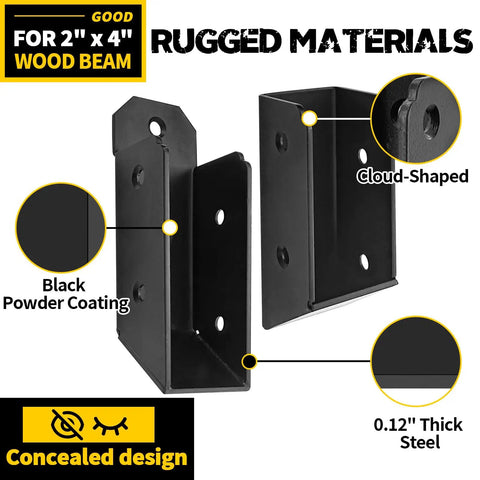 U-Shaped Deck Railing Bracket Connectors For 2x4 Lumber 30 Degree Attachment Brackets With Screws Stair Handrail Connectors For Wood Fences Heavy Duty Cold Rolled Steel Hidden Design 4 Pack