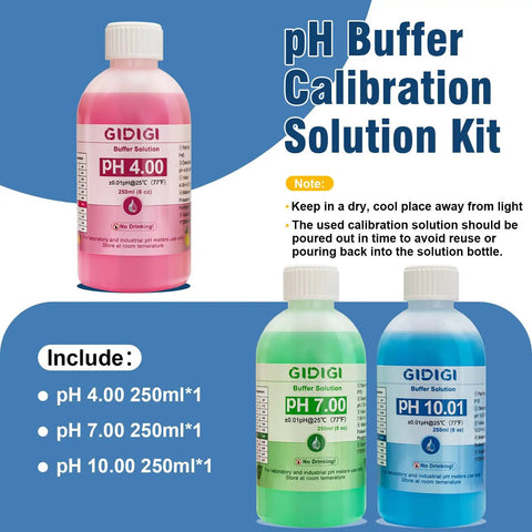 Pro Grade pH Calibration Buffer Solution Kit With 4.00 7.00 And 10.01 Buffers, Three 250 mL Bottles, High Precision, Stable Formula