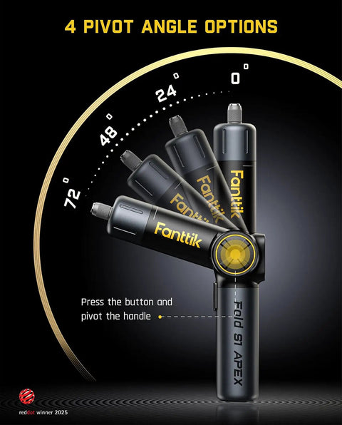 High Performance Pivot Handle Electric Screwdriver Featuring Live Torque Display And Eight Adjustable Settings For Hustle Ready Tech Repairs And Smooth Jobs with four pivot angle options displayed.