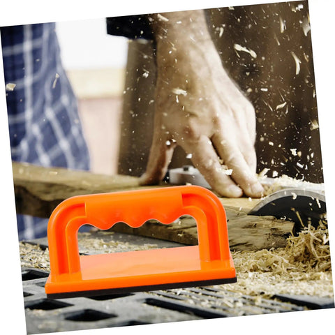 Pro Grade Table Saw Safety Push Block For Woodworking, Durable Orange Push Blocks For Workshops on table with sawdust