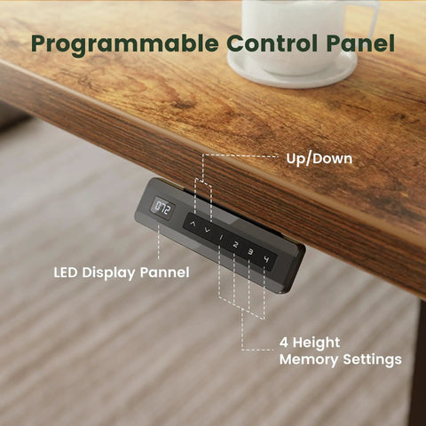 Programmable control panel on 55 By 28 Inch Roomy Electric Standing Desk With A 28 Inch Deep Desktop Sit Stand Home Office Workspace Four Preset Heights Height Adjustable Frame Rustic Brown