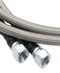 Close-up of Beefy 70 Inch Flexible Stainless Steel Braided Transmission Cooler Lines Kit connecting ends visible