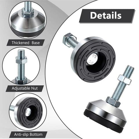 Heavy Duty M12 Leveling Feet Set Offering Rock Solid Stability For Cnc Machines And Workbenches Built Tough to Handle 3200 Lbs, showing thickened base and adjustable nut.