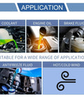 Various automotive fluids including coolant and engine oil being poured, highlighting diverse engine applications for durability.