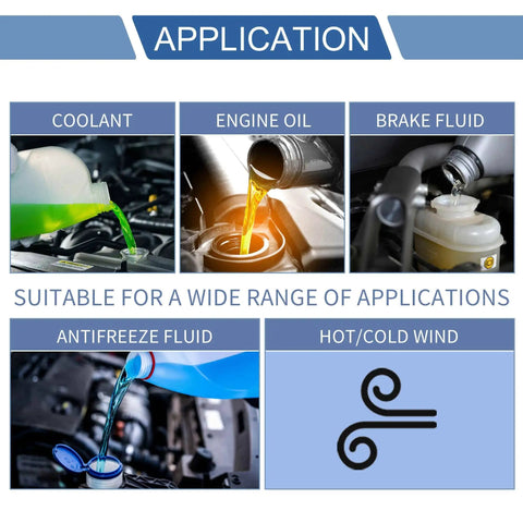 Various automotive fluids including coolant and engine oil being poured, highlighting diverse engine applications for durability.