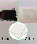 Before and after repair using Two Pack 12 By 12 By One Half Inch Drywall Patch Panels For Large Hole Repair Easy Wall Patch Kit.