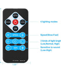 Remote control for Ultra Bright 54W 18 LED UV Black Light Bar with 4 modes, speed, brightness, and sound sensitivity settings.