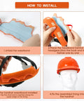 Installation steps for Five Pack Hard Hat Sweatband Set Washable Replacement Liners Made From Flame Retardant Cotton For Welding Helmets Construction Hats And Chainsaw Gear Soft Absorbent Comfort Easy To Clean Durable And Reusable Go To Worksite Essential