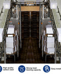 Conveyor system using 80-Piece Five-Eighth Inch Roller Ball Transfer Bearings In Carbon Steel, 360 Degree Rotation, for smooth transport.