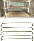 5 Pack 32 Inch Aluminum Gallery Rails With Mounting Brackets, displaying heavy duty shelf guards on a wooden display unit.