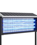 Beast Mode 30W Outdoor Bug Zapper with 3500V Shock Waterproof and Rechargeable, black, showing solar panel and LED lamps