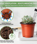 100 Pack 4 Inch Plastic Nursery Pots With Drainage Holes And 100 Plant Labels For Seed Starting Seedlings And Small Flower Plants No Brainer Starter Kit For Your Home Garden Projects, showing a red pot with succulent and label.