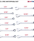 Shop Tested Beefy 11 Piece SAE Combination Wrench Set With Heavy Duty Roll Pouch showing various wrench sizes and glossy chrome coating.
