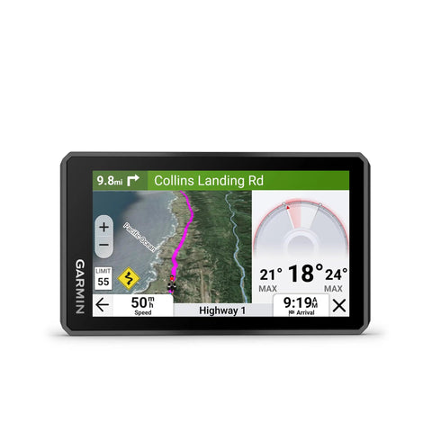 Zumo XT3 4.7 Inch Motorcycle GPS Navigator display showing Collins Landing Rd and lean angle tracking