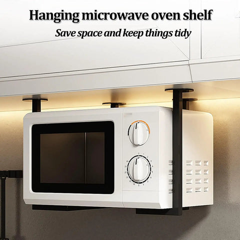 Heavy Duty Beefed Up Microwave Wall Mount Shelf Bracket Holds Up To 220 Lb with white microwave under black iron bracket