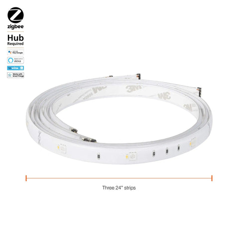 Colorful ZigBee LED Strip Starter Kit With Tunable White, three 24-inch strips coiled, hub required for Alexa and Google Assistant