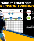 Two In One Pickleball Rebounder Net With Kitchen Line System For Solo Practice And Dinks Volleys And Drives Training Net With Carry Bag For Backyard Driveway And Garage focusing on precision training target zones.