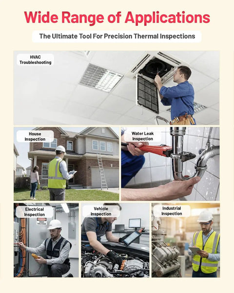 Handheld Thermal Imaging Camera With 240 By 240 TSIR Sensor, -4F To 1022F Range, 25Hz Refresh Rate, 18 Hour Battery, 2.8 Inch Screen, LED Lamp, 16 GB Storage, Temp Alerts, Auto Shutdown, IP54 Rugged Design used for HVAC, house, leak, electrical, vehicle, and industrial inspections