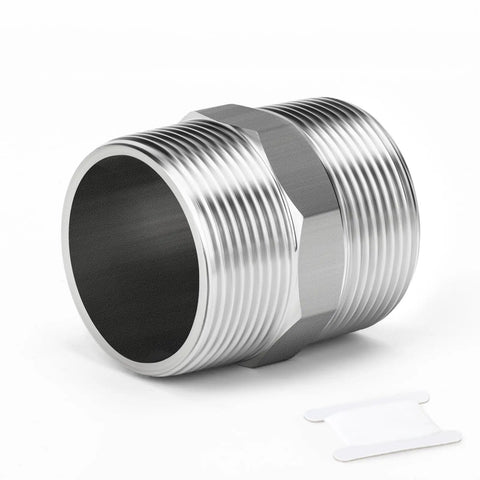 Two-Pack 304 Stainless Steel Hex Nipple 1-1/4 In NPT Male To 1-1/4 In NPT Male Pipe Fitting Adapter Heavy-Duty Industrial Plumbing