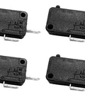 4 Pack Durable Micro Switch With Pin Plunger Snap Action Design 250V Ac Replacement showing four black toggle units with terminals.