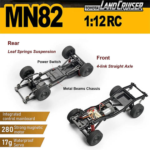Chassis view of Toyota Land Cruiser 1 Twelfth Scale RC Crawler Truck 4x4 Off Road Beast With Proportional Steering 2 Speed RTR