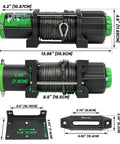 Beefy 5500lb Off Road ATV UTV Winch With 12V Electric Power, 1/4 Inch By 50 Foot Synthetic Rope, Wireless Remote And Wired Switch, Hawse Fairlead, IP67 Waterproof, Heavy Duty Winch For Mud And Rough Trails, size diagram