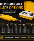 Interchangeable blades for No Fuss Cordless Electric Wood Carving Tool With Kickass Battery Life And Hella Smooth Blade Swaps.