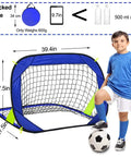 Pop Up Soccer Goals For Backyard And Beach Training Portable Foldable Lightweight Indoor Outdoor Football Goal With Carry Bag Quick Setup In Under A Minute No Tools Needed For Instant Fun On The Go, shown with boy and soccer ball.