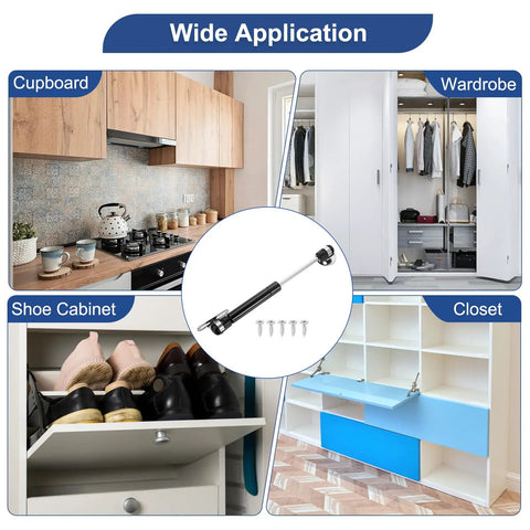 8 Inch 120N Gas Struts Lid Support Hinges With Heavy Duty Soft Close Action Folding Lid Stay Lift Assist Slow Lowering Pneumatic Buffer For Cabinet Closet Wardrobe Black Finish for cupboard, wardrobe, shoe cabinet