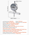 Beast Depth Micrometer Gauge Digital with 0-22 Inch Range 0.0005 Inch Precision and Four Anvils, shown with dimensions and LCD display.