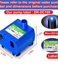 Pet Water Fountain Pump Replacement With LED Indicator And Cleaning Brush, 5V 1.5W Motor Compatible DR-DC160 dimensions