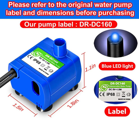 Pet Water Fountain Pump Replacement With LED Indicator And Cleaning Brush, 5V 1.5W Motor Compatible DR-DC160 dimensions