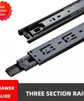 Full Extension Drawer Slides In Sleek Black Cold Rolled Steel Three Section Tracks 8 To 20 Inch Tool Free Quick Release Latches