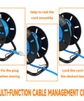 Heavy Duty Extension Cord Reel With Four Grounded Outlets And 10A Circuit Breaker, retractable wind features in use