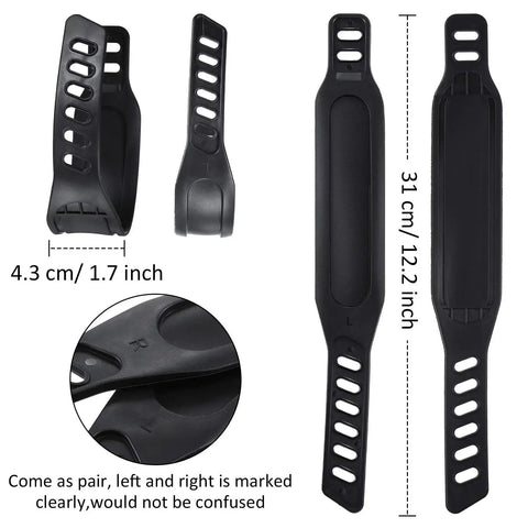 Universal Exercise Bike Pedal Straps Set for Home Gym Adjustable 1.7 x 12 inch with ratchet style ridges, black rubber, pair