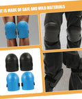 Ride Easy Construction Knee Pads With Non Slip Work Floor Pads For Men And Women Featuring Solid Grip Bottoms in blue and black color.